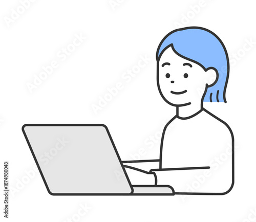 パソコンをする女性のイラスト　ベクター