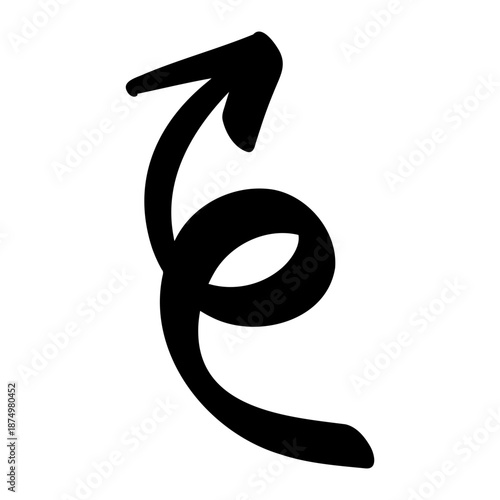 Hand-drawn calligraphic arrow swirl, brush-stroke doodle style - decorative graphic element for logos, branding, banners