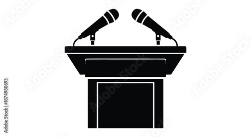 A simple black silhouette of a podium with two microphones ready for a presentation silhouette