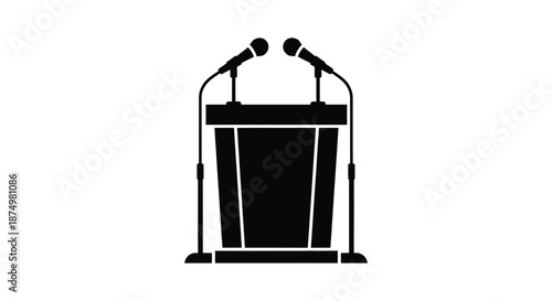 A stark black silhouette of a podium with two microphones representing public speaking and communication silhouette