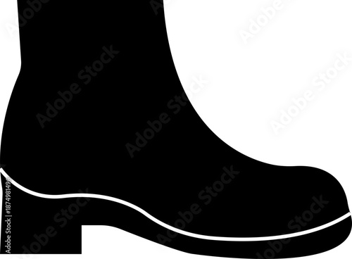 Winter shoe icon, representing cold weather footwear for snow and outdoor use. Ideal for fashion, seasonal design, a solid silhouette, ecommerce, apps, web, infographics, and retail projects.