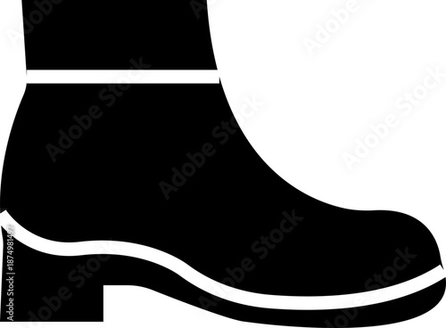 Winter shoe icon, representing cold weather footwear for snow and outdoor use. Ideal for fashion, seasonal design, a solid silhouette, ecommerce, apps, web, infographics, and retail projects.