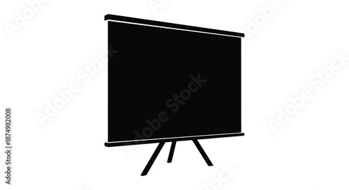 A stark black presentation screen on a stand providing a blank canvas silhouette