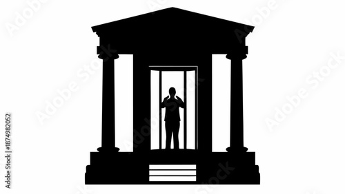 Silhouette of man standing in ancient temple doorway