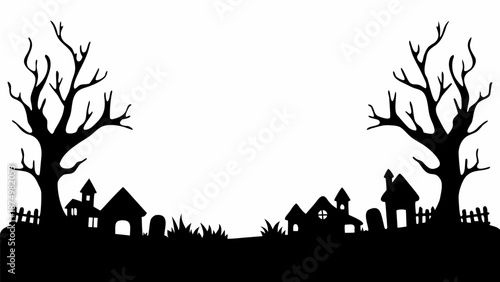 Spooky Halloween graveyard scene with bare trees