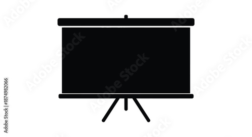 A stark black presentation screen stands prominently displayed a bold visual silhouette