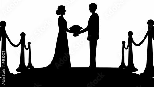 Romantic wedding couple silhouette at elegant event entrance