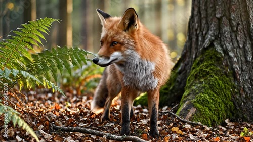 Wallpaper Mural Red fox in forest with mossy tree Torontodigital.ca