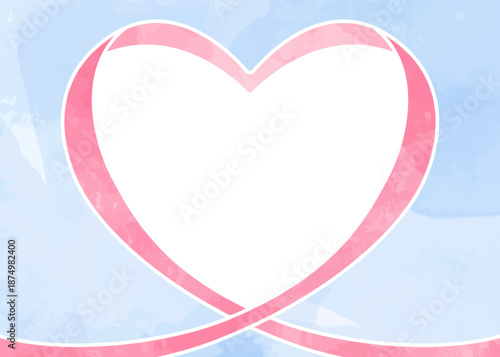 ハート型リボンの背景フレーム、水彩カラー