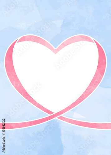 ハート型リボンの背景フレーム、水彩カラー、縦向き