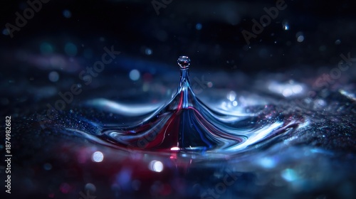 A single, complex, glowing molecule emerges from a dark, primordial aqueous solution, symbolizing the spark of life.