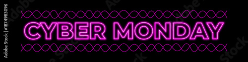 Cyber Monday typography banner. Cyber Monday modern linear typography text illustration isolated on black background. Design template for Cyber Monday sale banner.