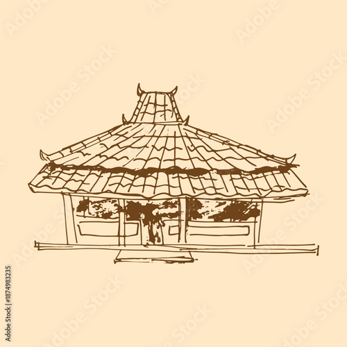 Handdrawn sketch of an Joglo