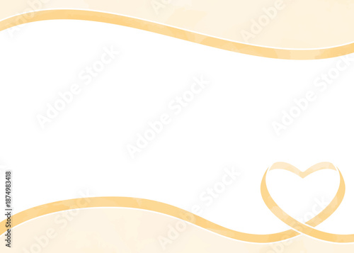 ハート型リボンの背景フレーム、水彩カラー