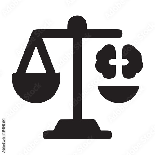 AI Ethics Balance Icon in Minimal Black Vector Silhouette