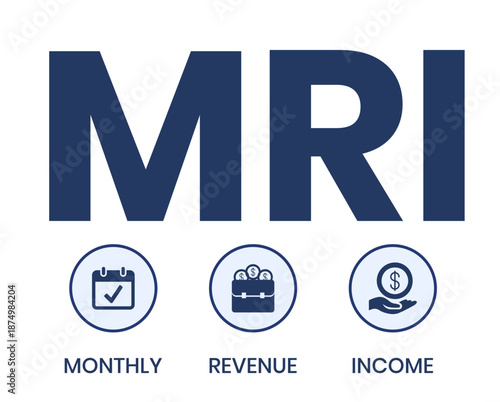 MRI, Monthly Revenue Income. Concept acronym with keywords and icons. Flat vector illustration. Isolated on white background.