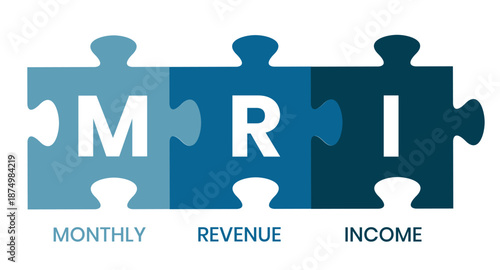MRI, Monthly Revenue Income. Concept acronym with keywords and icons. Flat vector illustration. Isolated on white background.