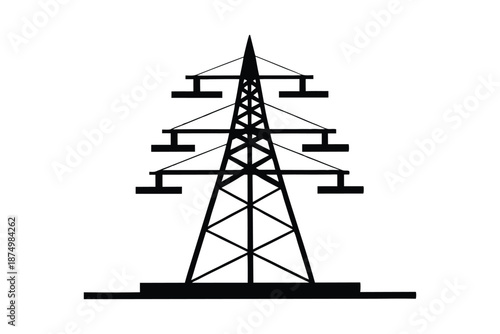 Print power tower silhouette on white background