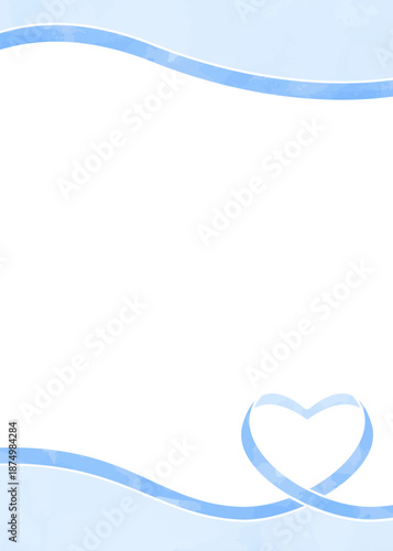 ハート型リボンの背景フレーム、水彩カラー、縦向き