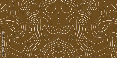 Abstract Golden Topographic Lines on Brown Background.