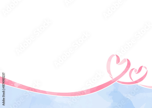 ハート型リボンの背景フレーム、水彩カラー