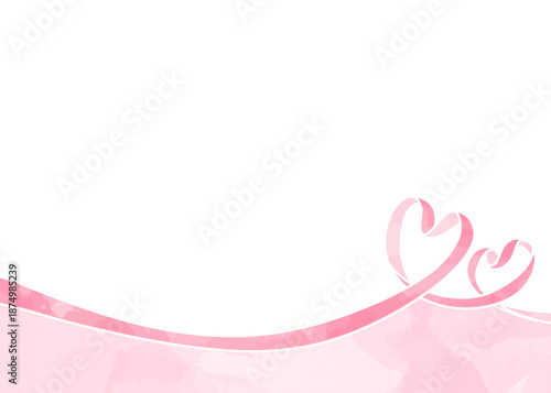 ハート型リボンの背景フレーム、水彩カラー