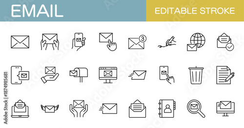 Eメールのアイコンセット （線幅変更可能）