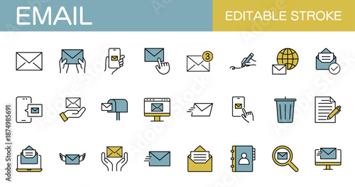 Eメールのアイコンセット（線幅変更可能・カラー）	
