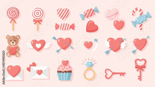 Valentines Day Sweet Treats and Symbols Collection.