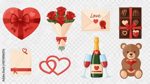 Valentines Day Symbols Collection Romantic Gifts Celebration.