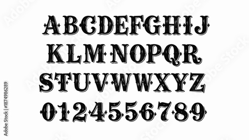 Vintage Alphabet and Numbers Font Design.