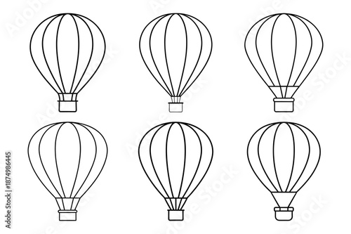 black hot air balloon illustration line art icon set of a coloring page