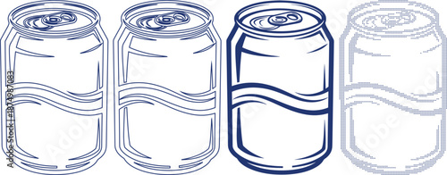 Soda can vector set including outline silhouette and halftone style