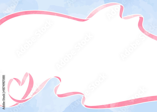 ハート型リボンの背景フレーム、水彩カラー