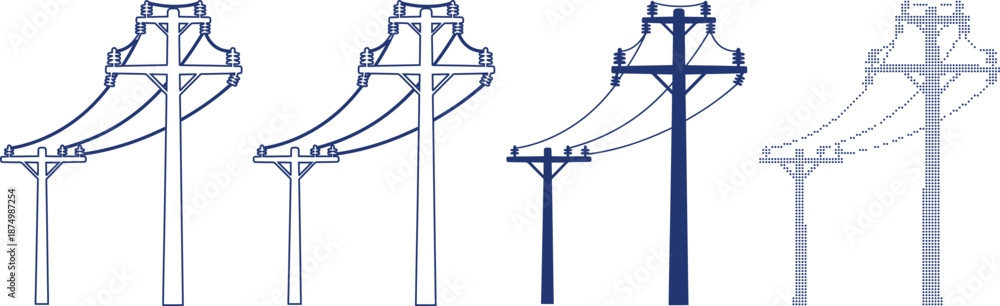 Εκτύπωση καμβά Power transmission tower icon set flat line and dotted style vector graphic