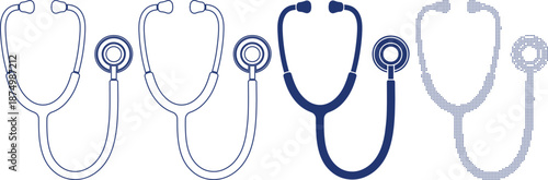 Stethoscope medical diagnostic instrument in diverse solid outline and dot styles set