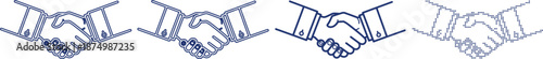 Business people handshake symbol in four unique line art and dotted design styles