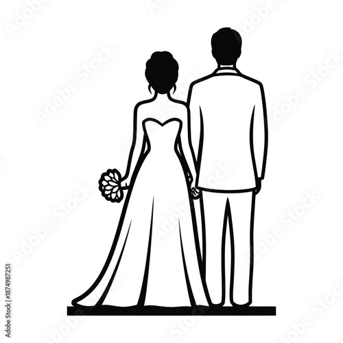 Silhouette of bride and groom couple in wedding scene