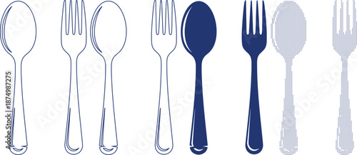 Spoon and fork cutlery set flat line and dotted style vector illustration design