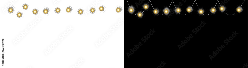 Fototapeta premium PNG image of&nbsp;Decorative string lights featuring shimmering starburst elements creating a festive border effect on transparent background. on transparent background