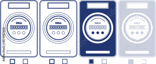 Electricity meter icon vector flat outline solid and dotted design art