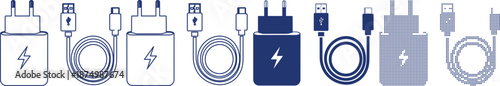 Phone charger icon vector flat outline solid and dotted design art