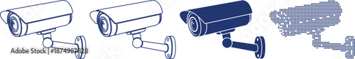 Security camera surveillance icons set in four distinct visual style