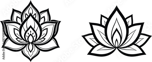 Black and white lotus flower designs