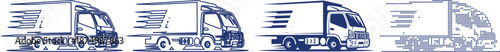Delivery truck moving fast vector line icon illustration set on background