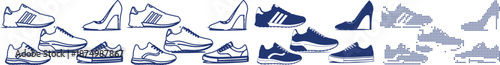 Various types of shoe vector line icon illustration set on background