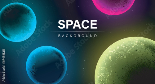 Space background with colorful planets and stars