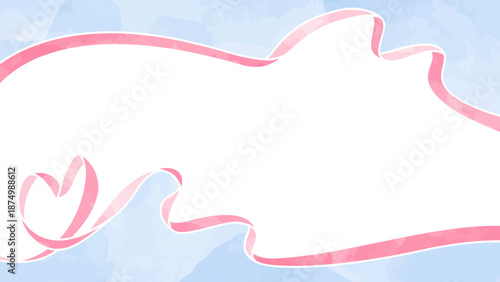 ハート型リボンの背景フレーム、水彩カラー、16:9サイズ