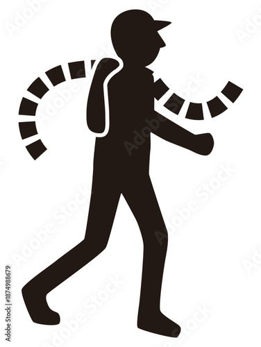 ダクトを持って歩く業者のシルエットイラスト