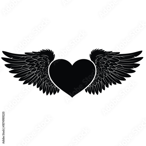 Heart with wings flying illustration symbol of love and romance